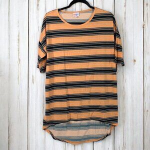 Lularoe Irma Half Sleeve Tunic High Low Polyester Blend Sz XS Black Teal Yellow